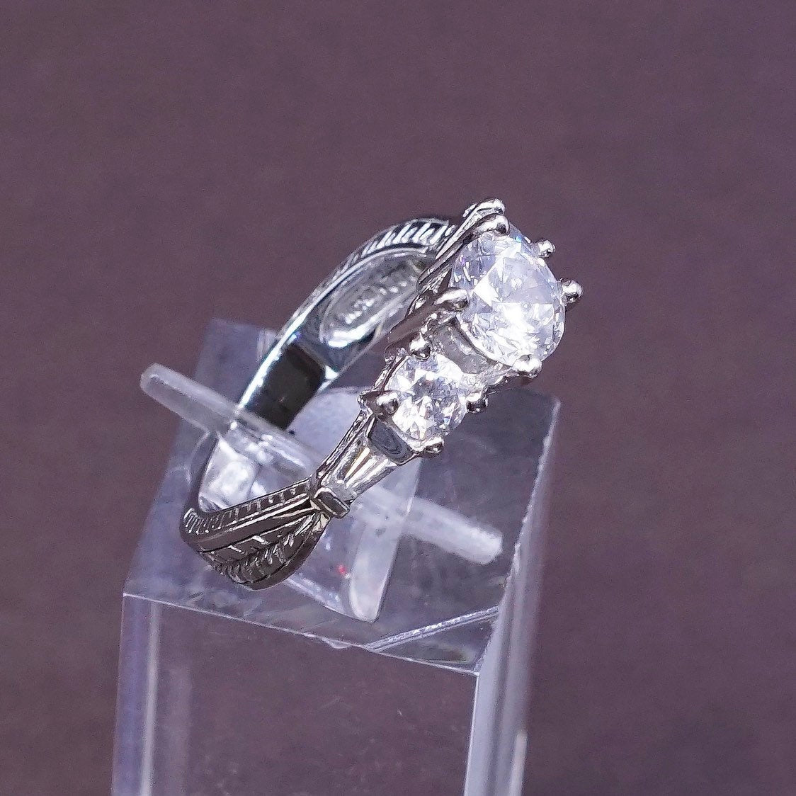 sz 6, vtg Sterling silver engagement ring, 925 w/ clear Swarovski crystal ring