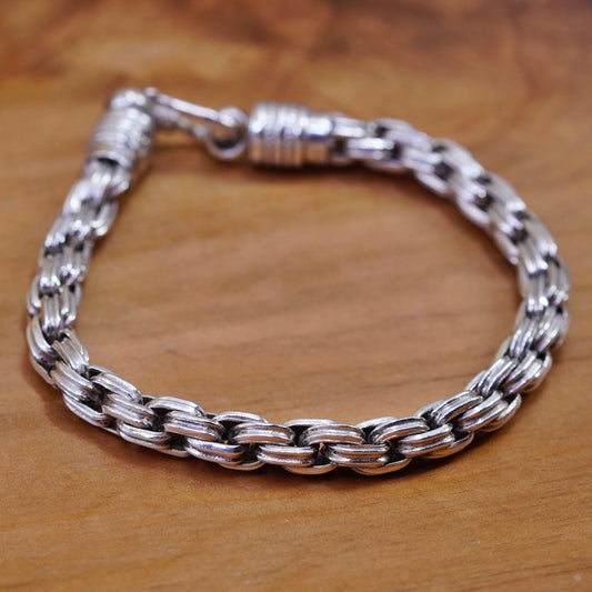 6.75”, vintage bold Sterling silver bracelet, 925 twisted chain hook closure