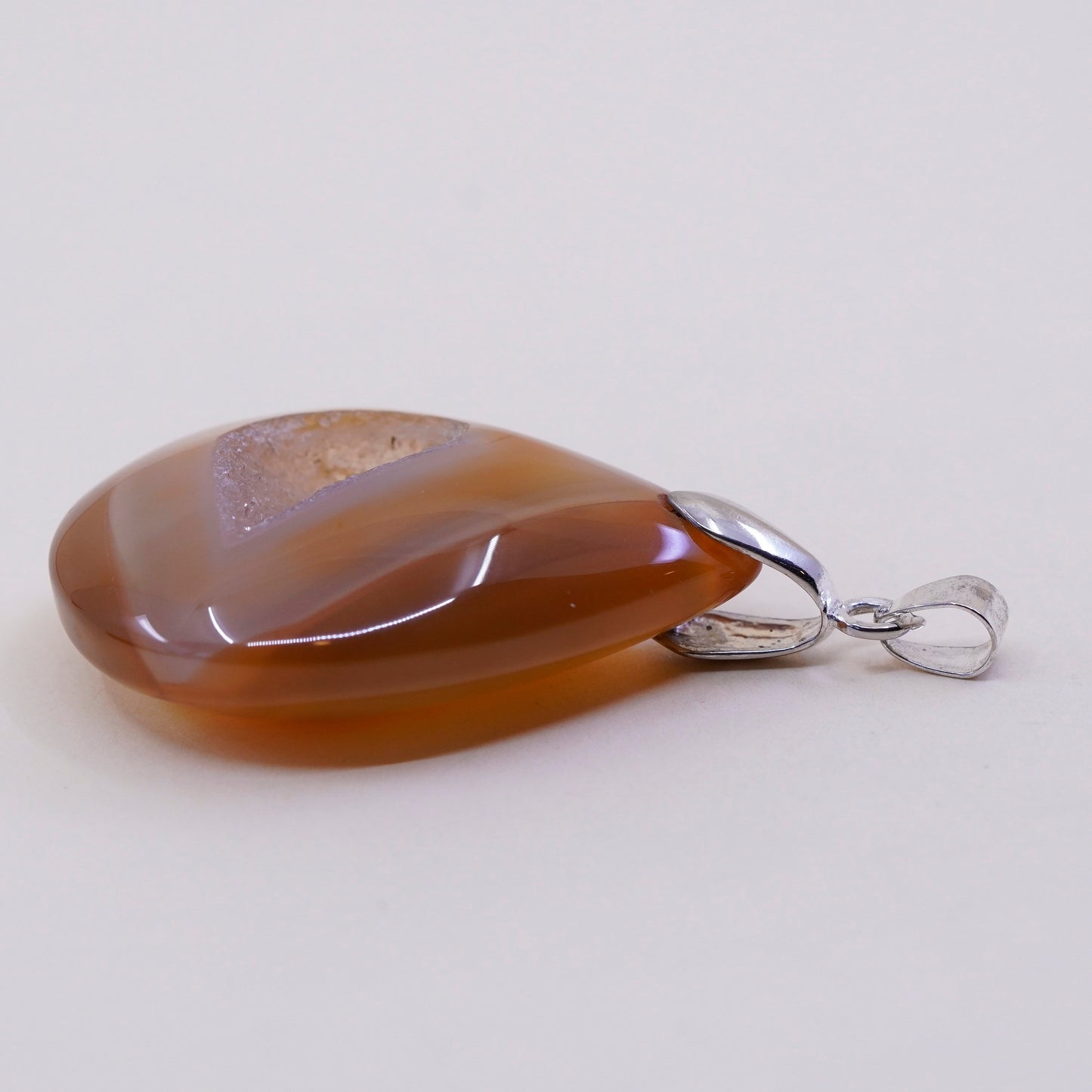 Vintage huge sterling 925 silver handmade teardrop pendant with Druzy agate