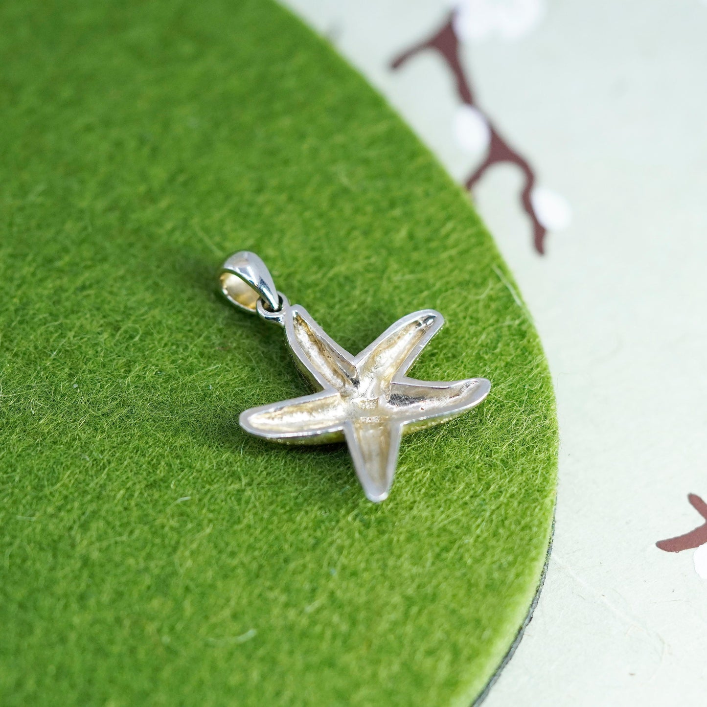 Vintage Sterling silver handmade pendant, 925 glittering starfish