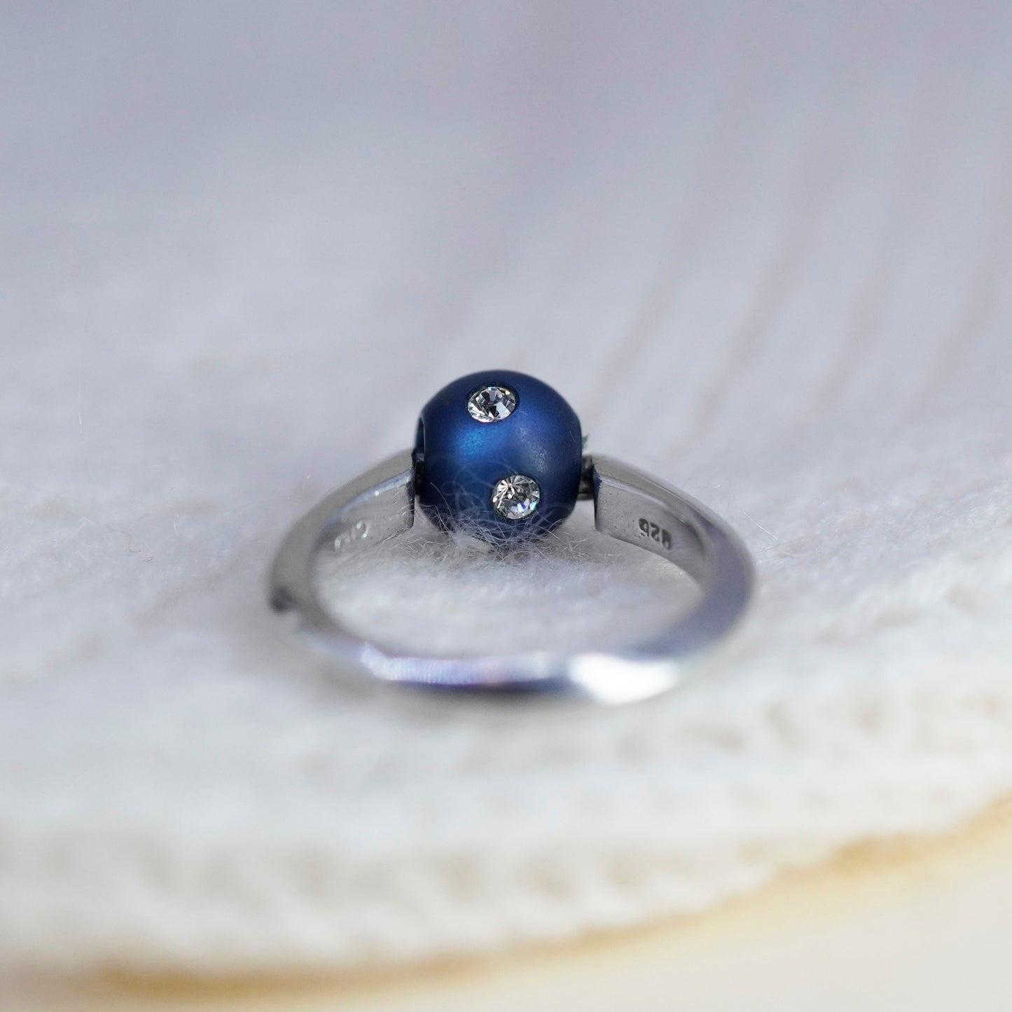 Size 6.5, Vintage sterling silver handmade ring with blue bead