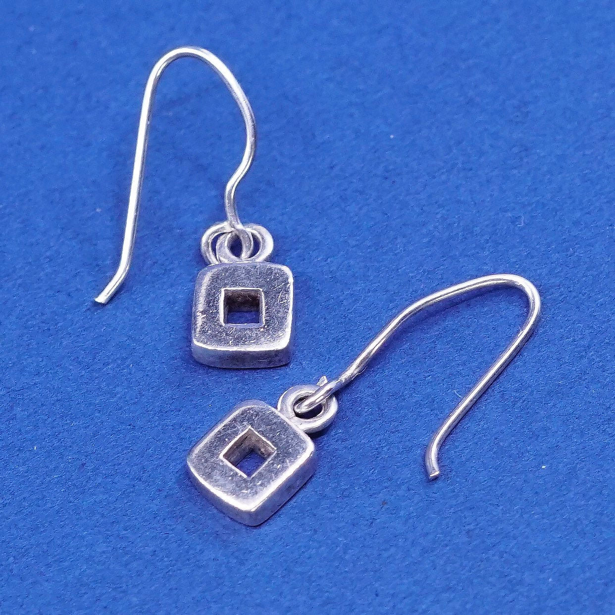 vtg sterling silver handmade earrings, 925 w/ square drops