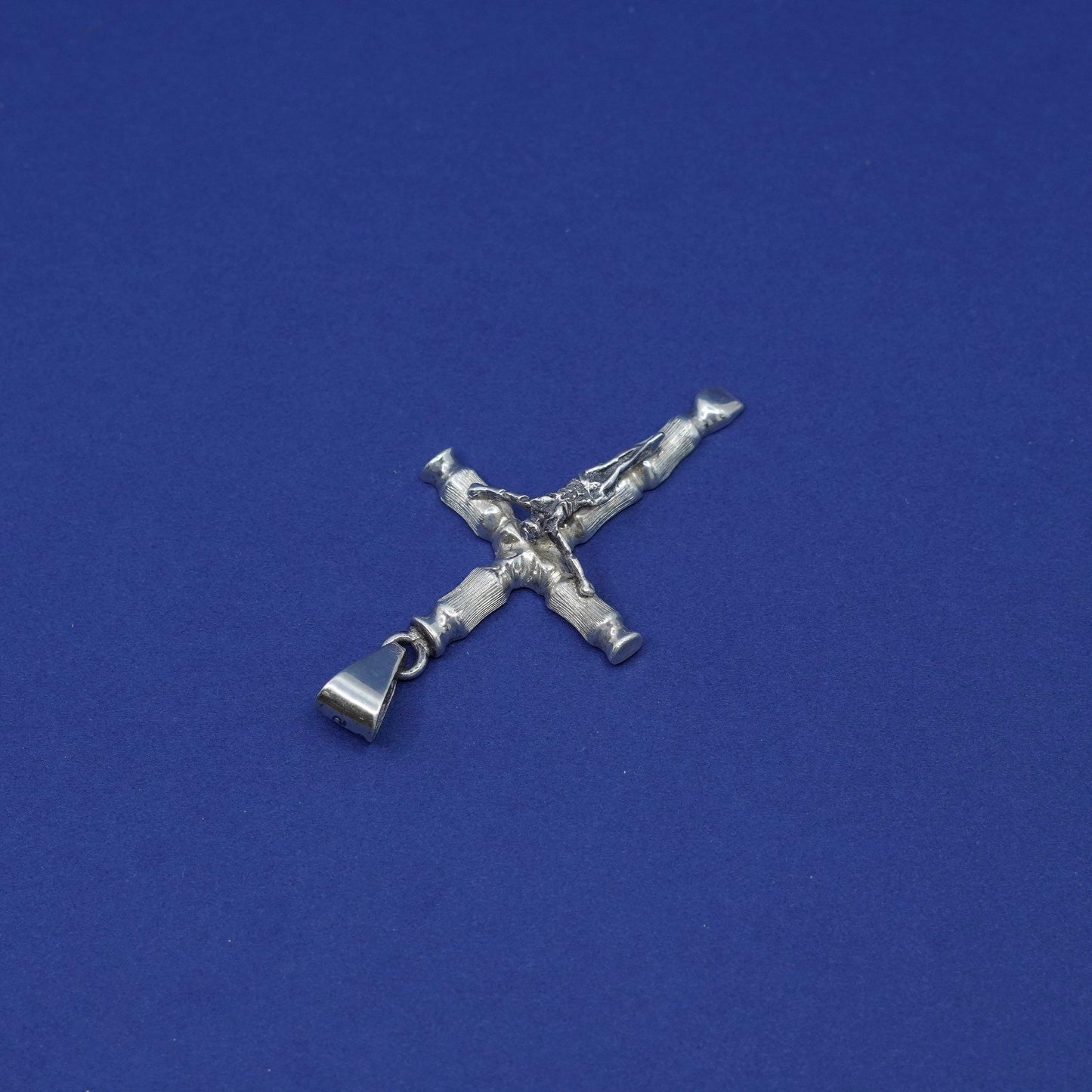 Vintage Sterling silver handmade pendant, 925 cross with Relief Jesus