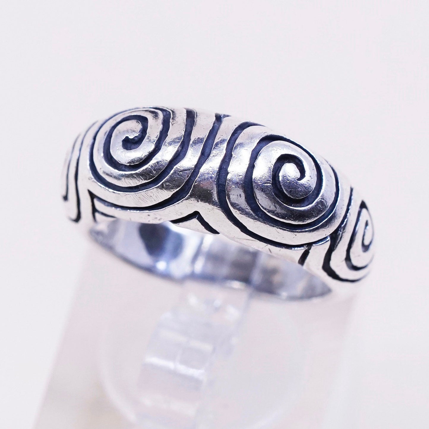 sz 7, vtg CW Sterling silver handmade ring, 925 band w/ swirl textured