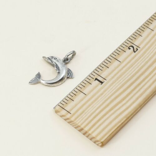 Vintage Sterling Silver Dolphin Pendant, Solid 925 Silver Fish Charm, Stamped