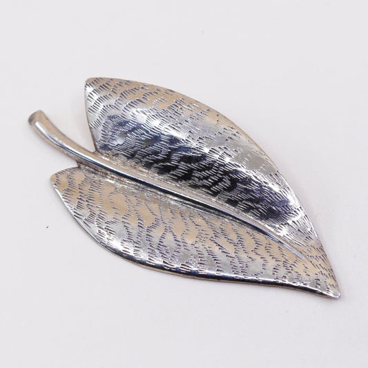 Vintage beau vermeil gold over sterling silver leaf brooch, 925 pin