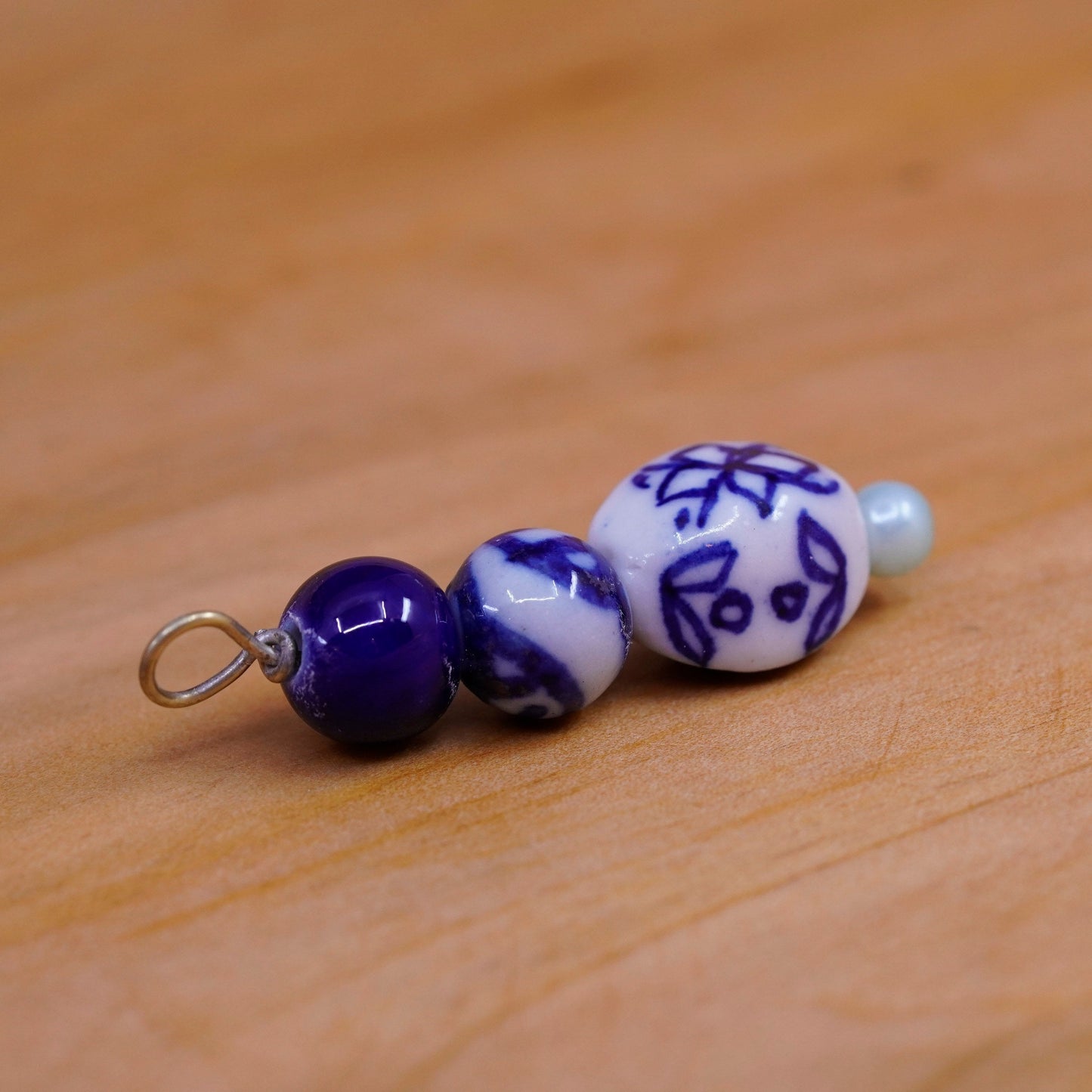 Vintage handmade pendant charm with china pottery beads