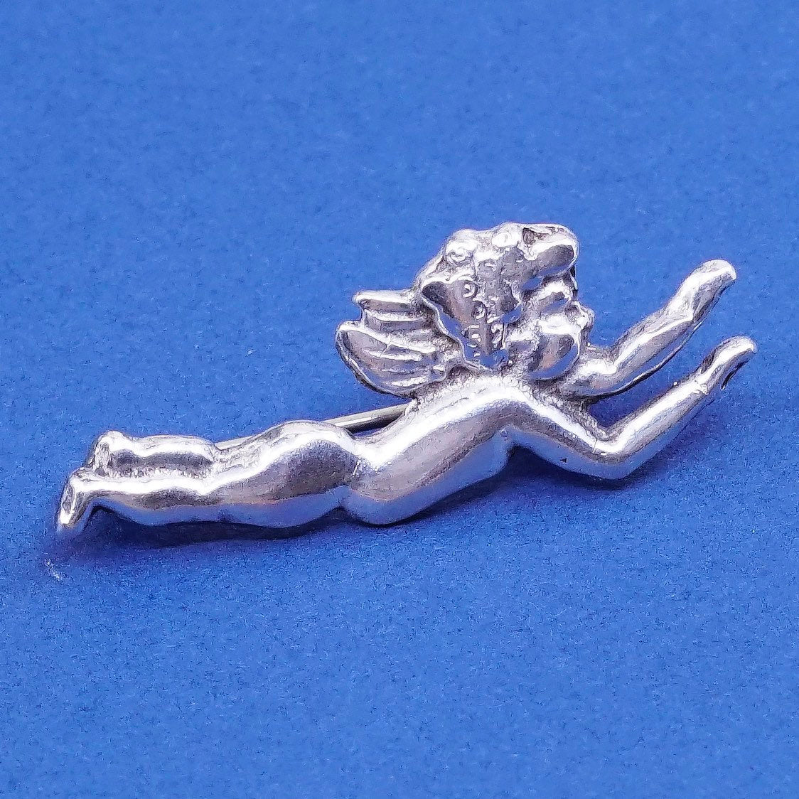 vtg Sterling silver handmade pin, 925 fairy, angel brooch