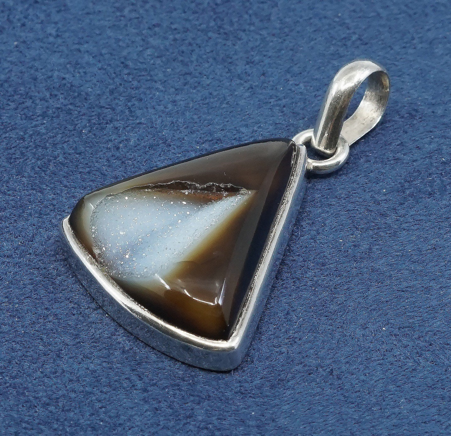 vtg sterling silver handmade pendant, 925 w/ silver druzy stone