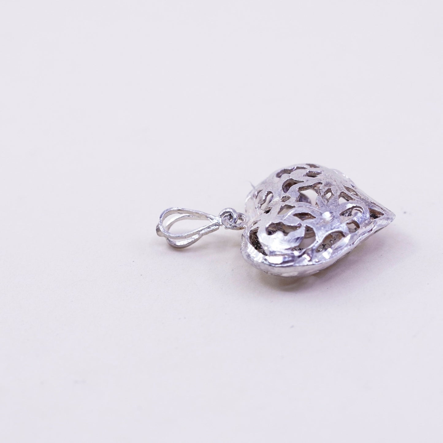 vintage sterling silver handmade pendant, 925 filigree heart