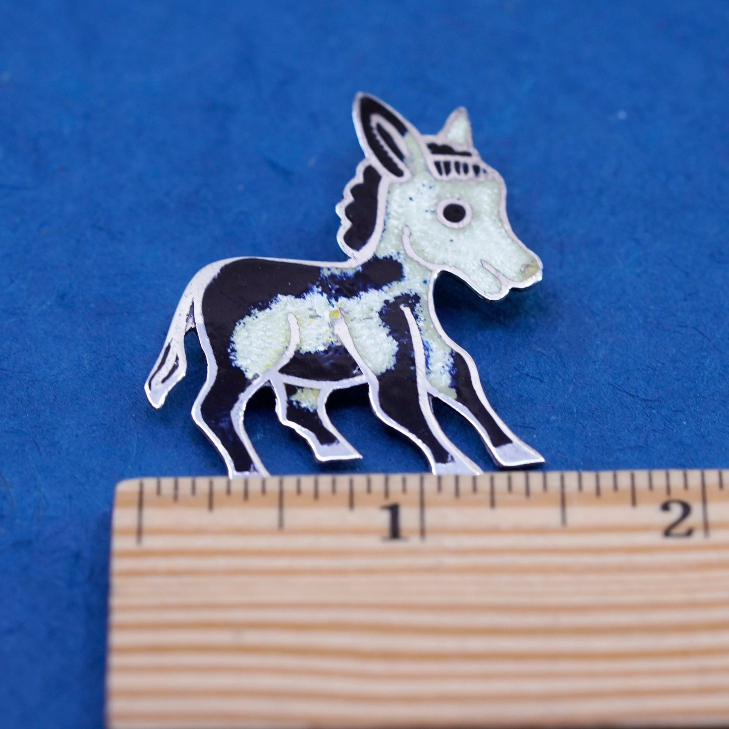 Vintage Mexico Sterling silver handmade brooch, 925 enamel donkey pin