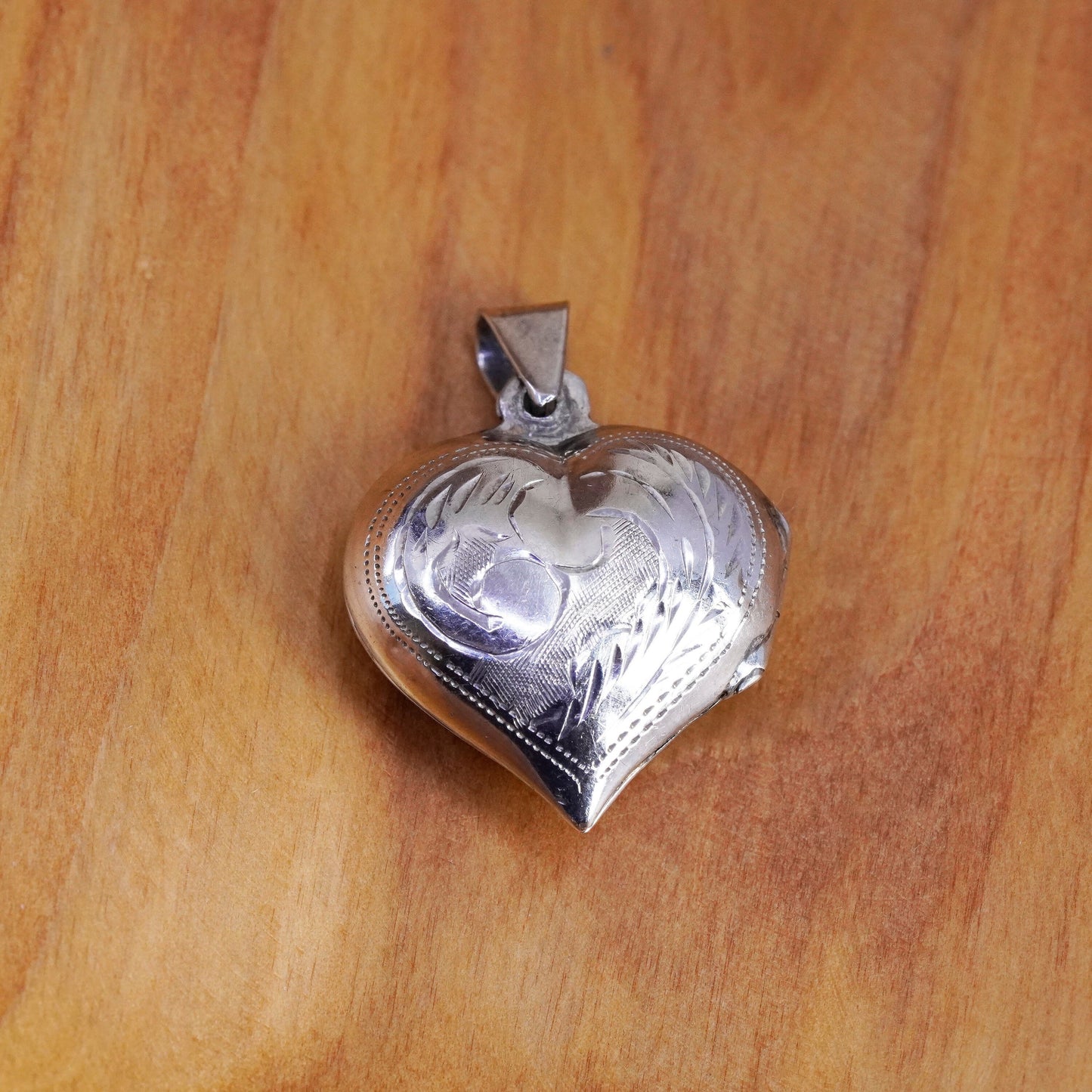 Vintage Sterling silver handmade pendant, textured 925 heart photo locket