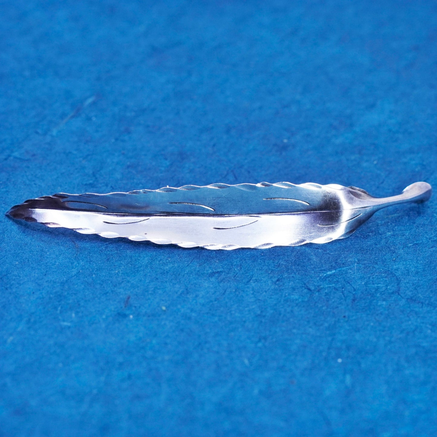 Vintage sterling silver handmade brooch, 925 long leaf pin