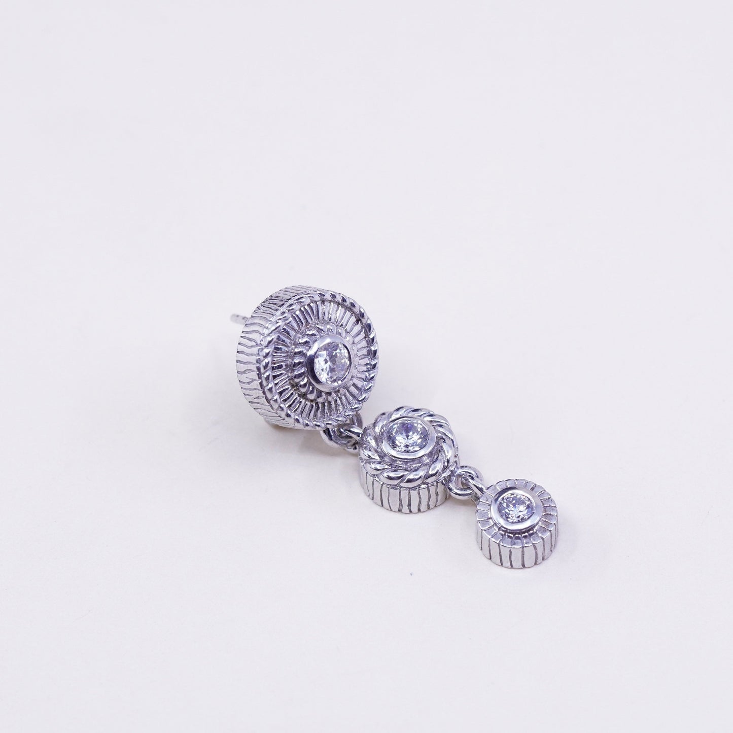 vtg Judith Ripka Sterling 925 silver handmade earrings round diamonique dangles