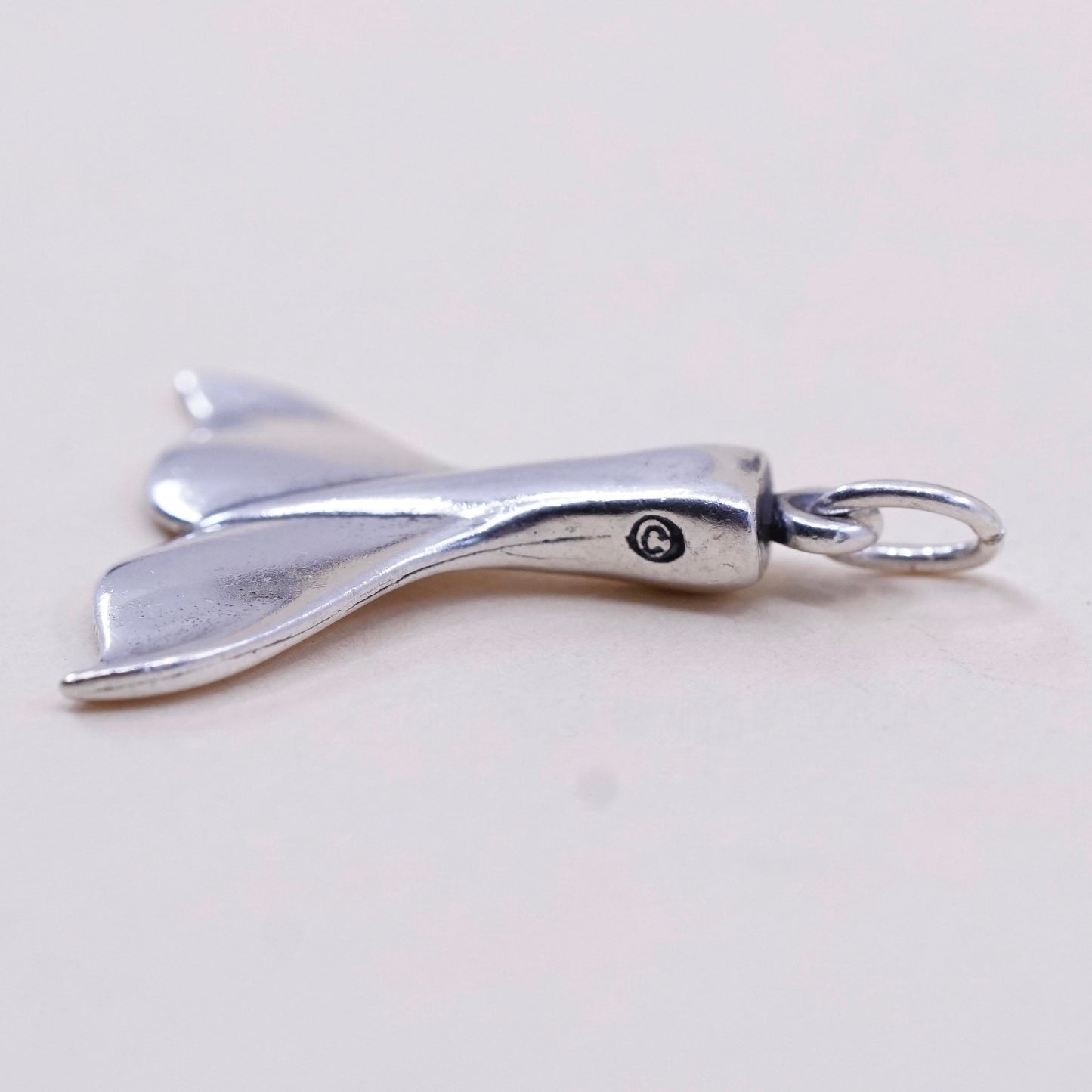 Vintage Sterling silver handmade pendant, solid 925 silver whale