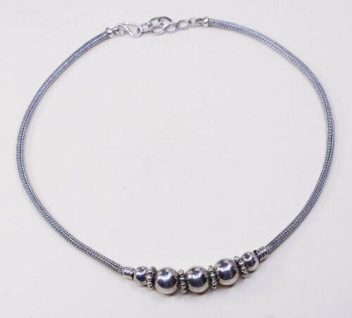 20”+2” 4mm, Vtg 925 Sterling Silver heavy long solid wheat necklace W/ Beads