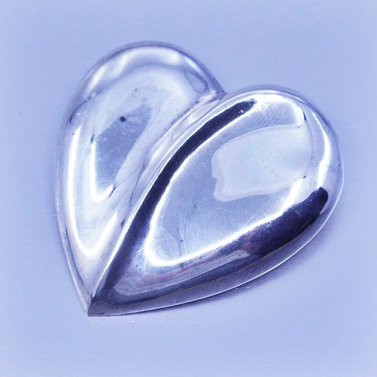 Vintage sterling silver handmade brooch, 925 puffy heart pin