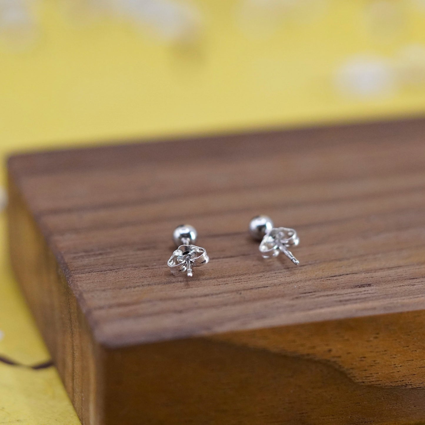 3mm, Vintage Sterling silver beads studs, 925 earrings