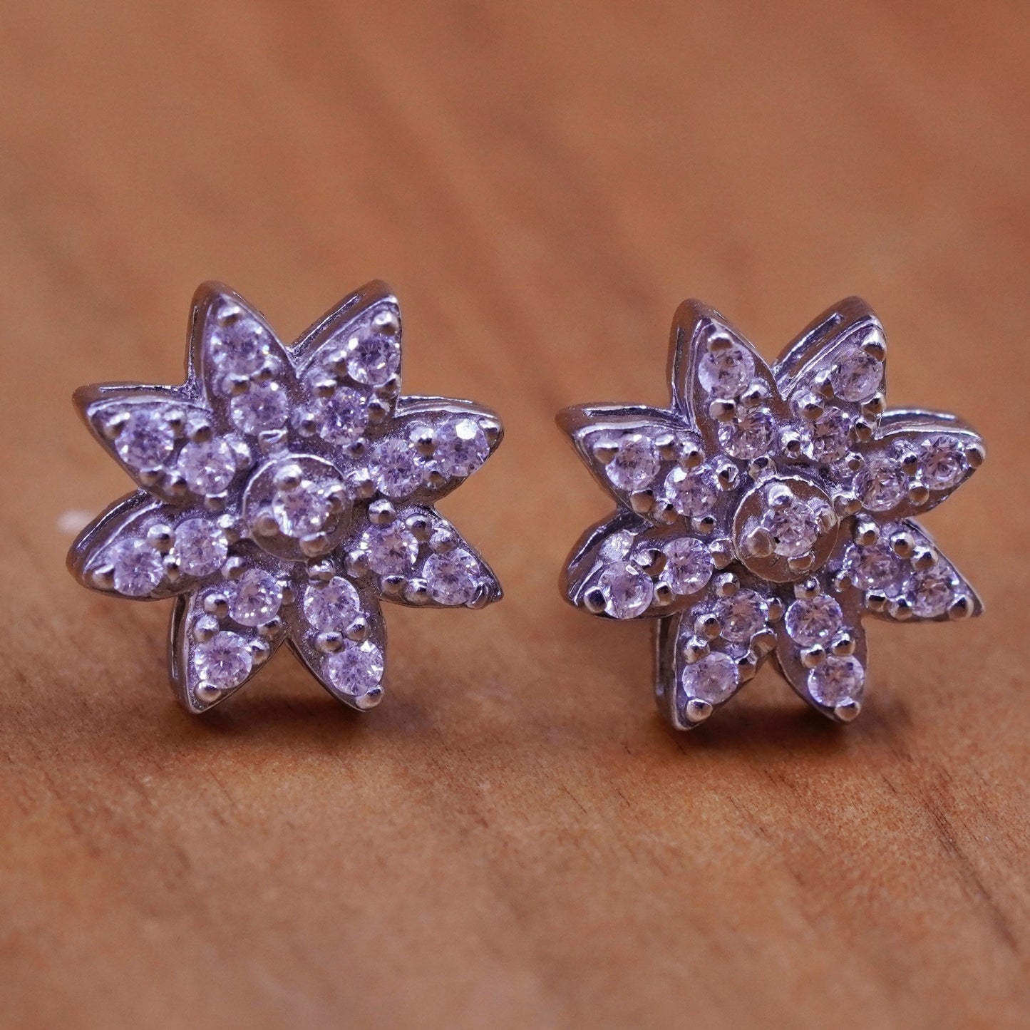10mm, vintage Sterling silver clear round crystal flower studs, cz earrings