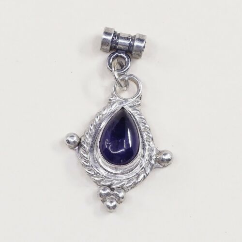 Vtg Sterling silver handmade pendant, 925 silver Charm w/ Teardrop Blue Crystal