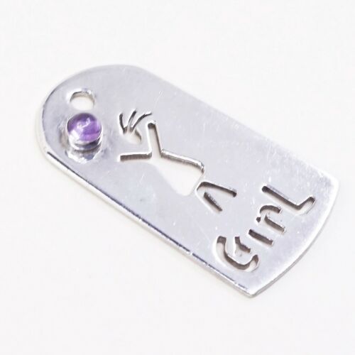 Veg Anni sterling silver handmade pendant, 925 charm W/ Boy Cut Out N Amethyst