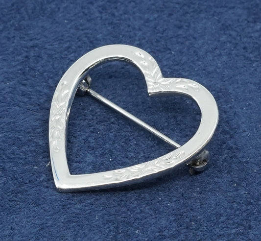 vtg sterling silver handmade brooch, 925 modernist heart pin