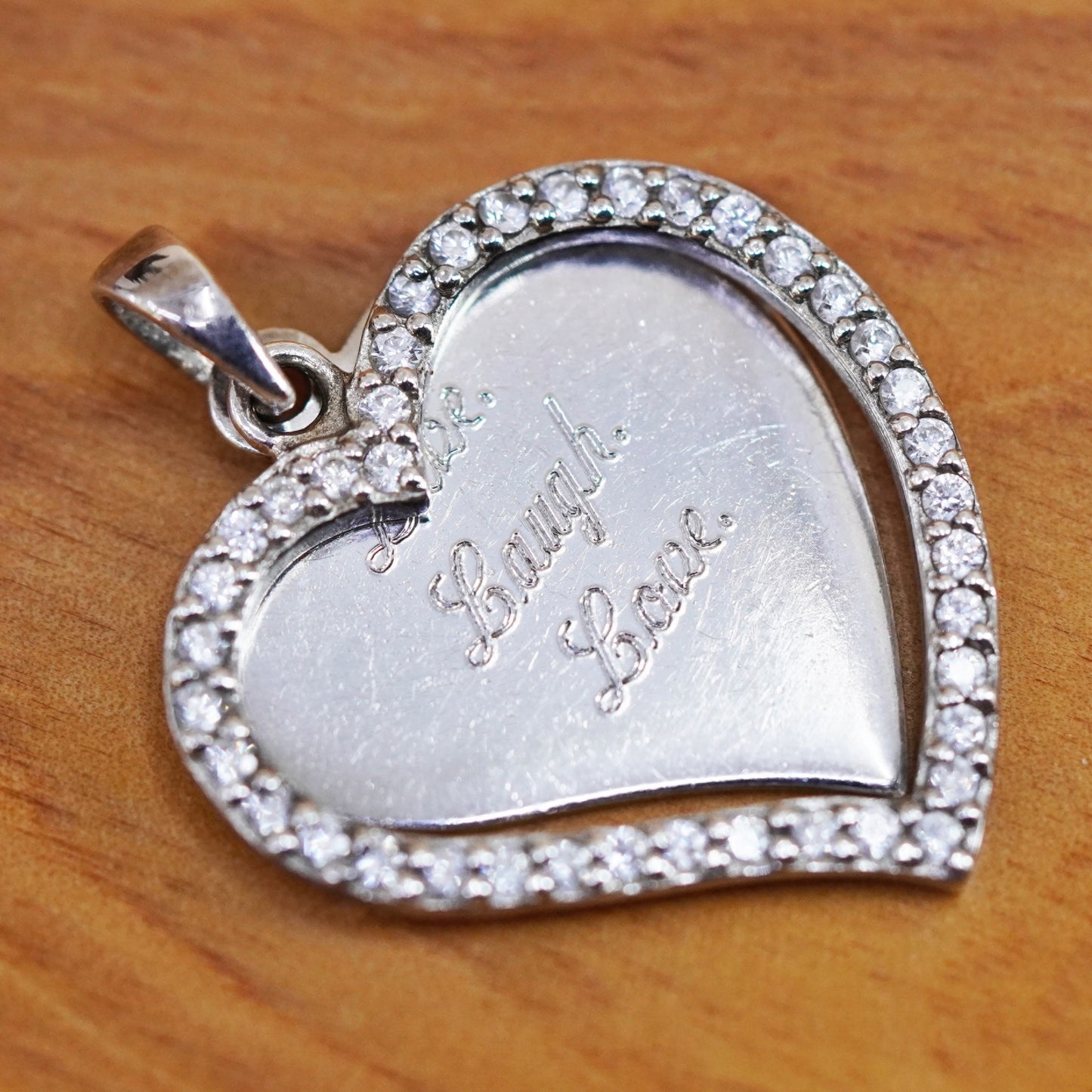 Vintage Sterling silver pendant, 925 hearts with cz “live laugh love, love Dane