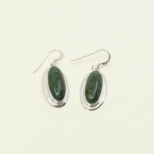 Vtg Amazing handmade Sterling Silver earrings, 925 W/ Oval Turquoise Dangles