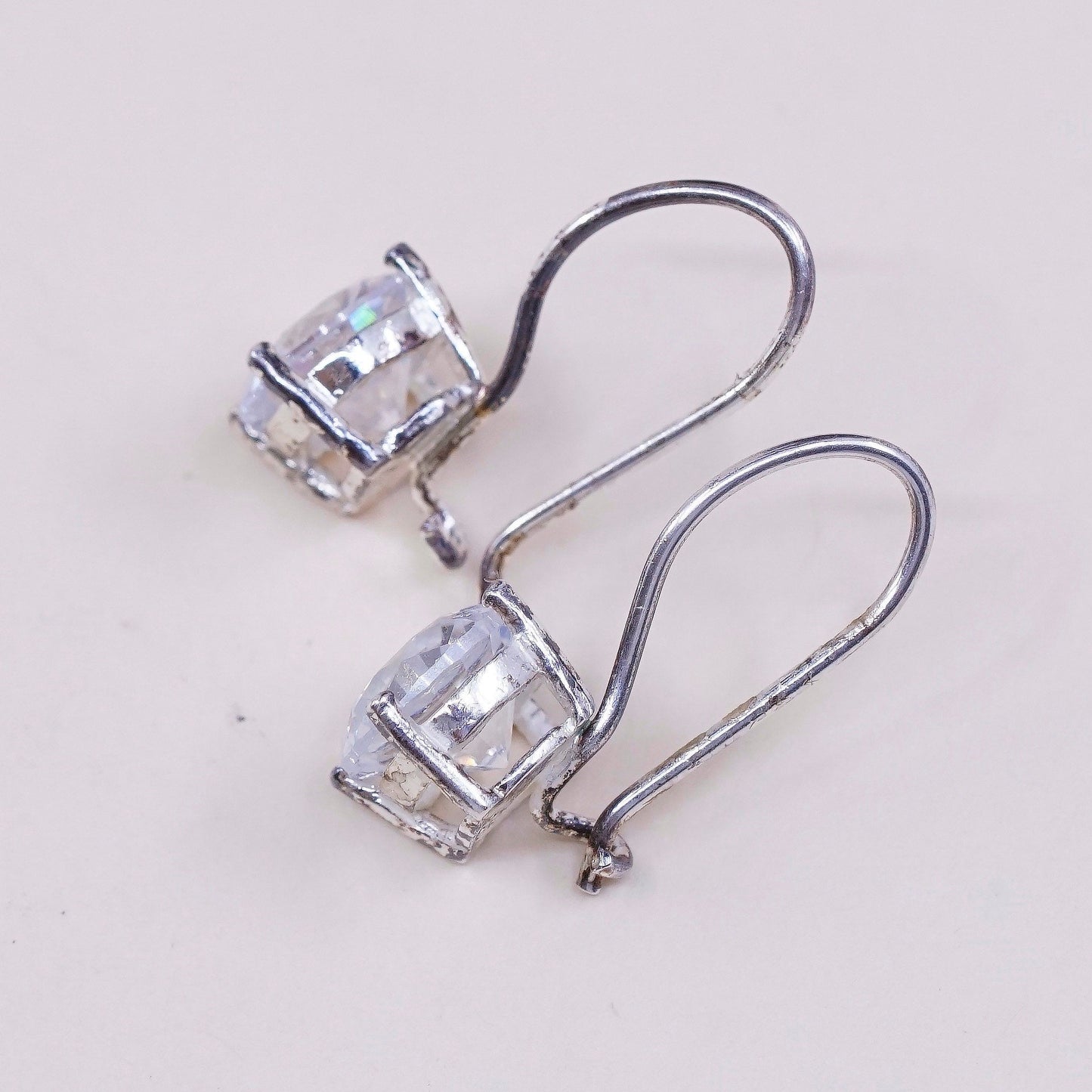 vtg IBB TH sterling silver handmade earrings, 925 w/ round CZ