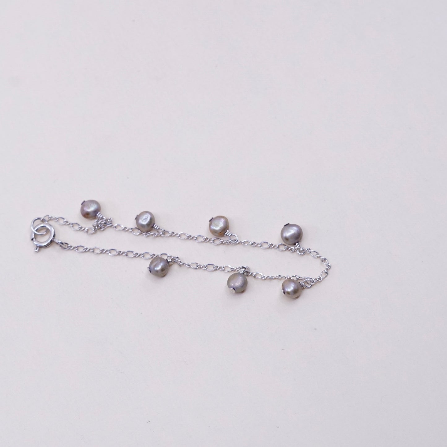 6.75”, Vintage handmade sterling silver bracelet with 925 pink pearl