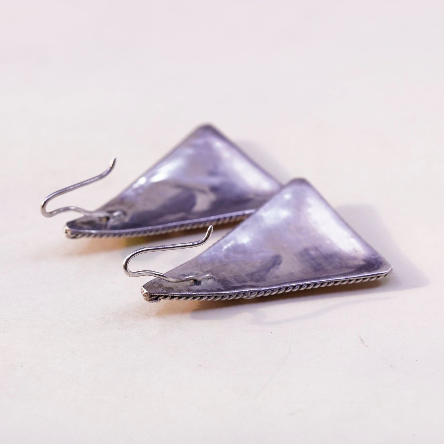 Vintage Sterling silver handmade earrings, 925 silver triangular dangles