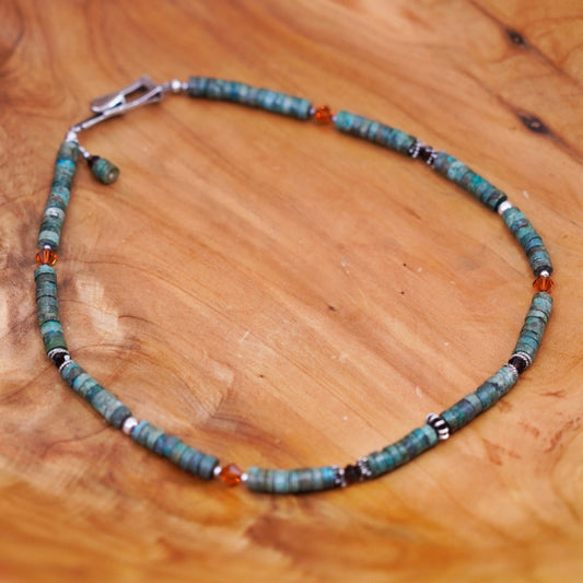 18”. Vintage Native American heishi handmade necklace with turquoise and beads