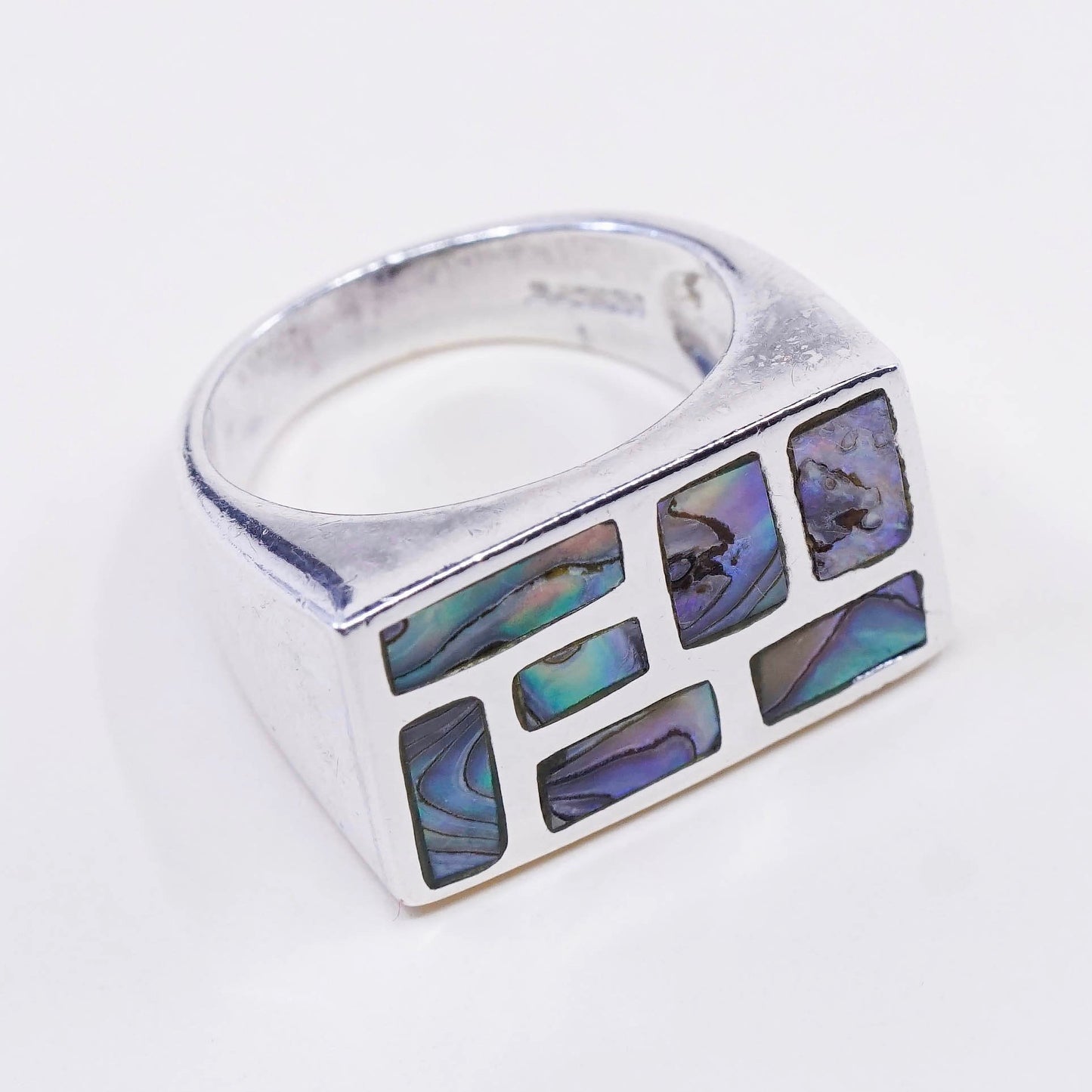Size 5.75, vintage sterling silver handmade ring, 925 band with abalone