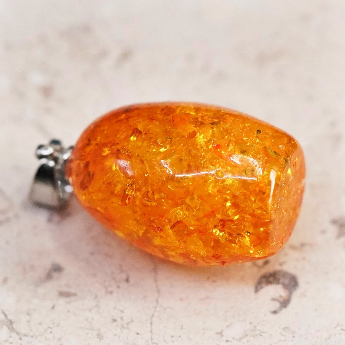 Vintage Sterling 926 silver handmade pendant with amber