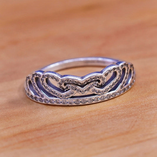 sz 8.5, Vintage ALE Pandora sterling silver engagement ring, crystal heart 925