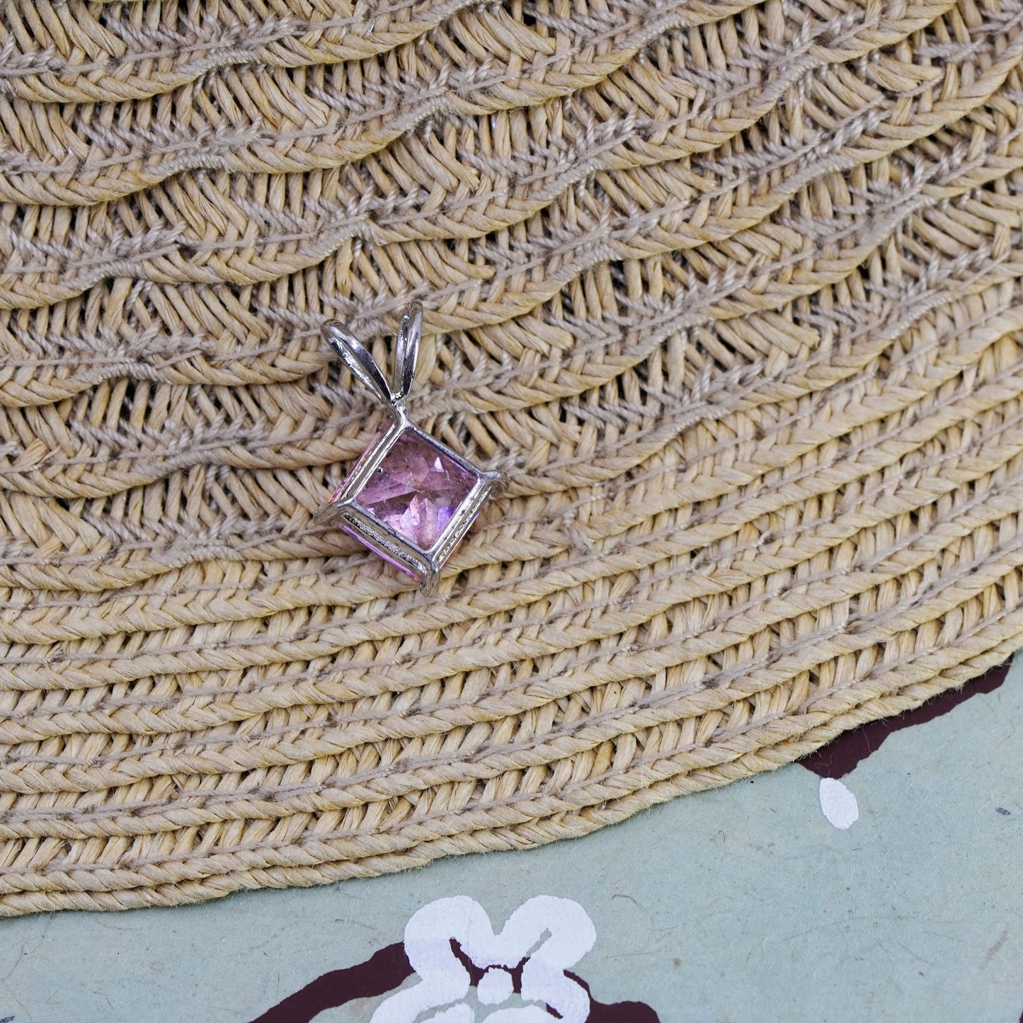 Vintage Sterling 925 silver handmade pendant with pink crystal