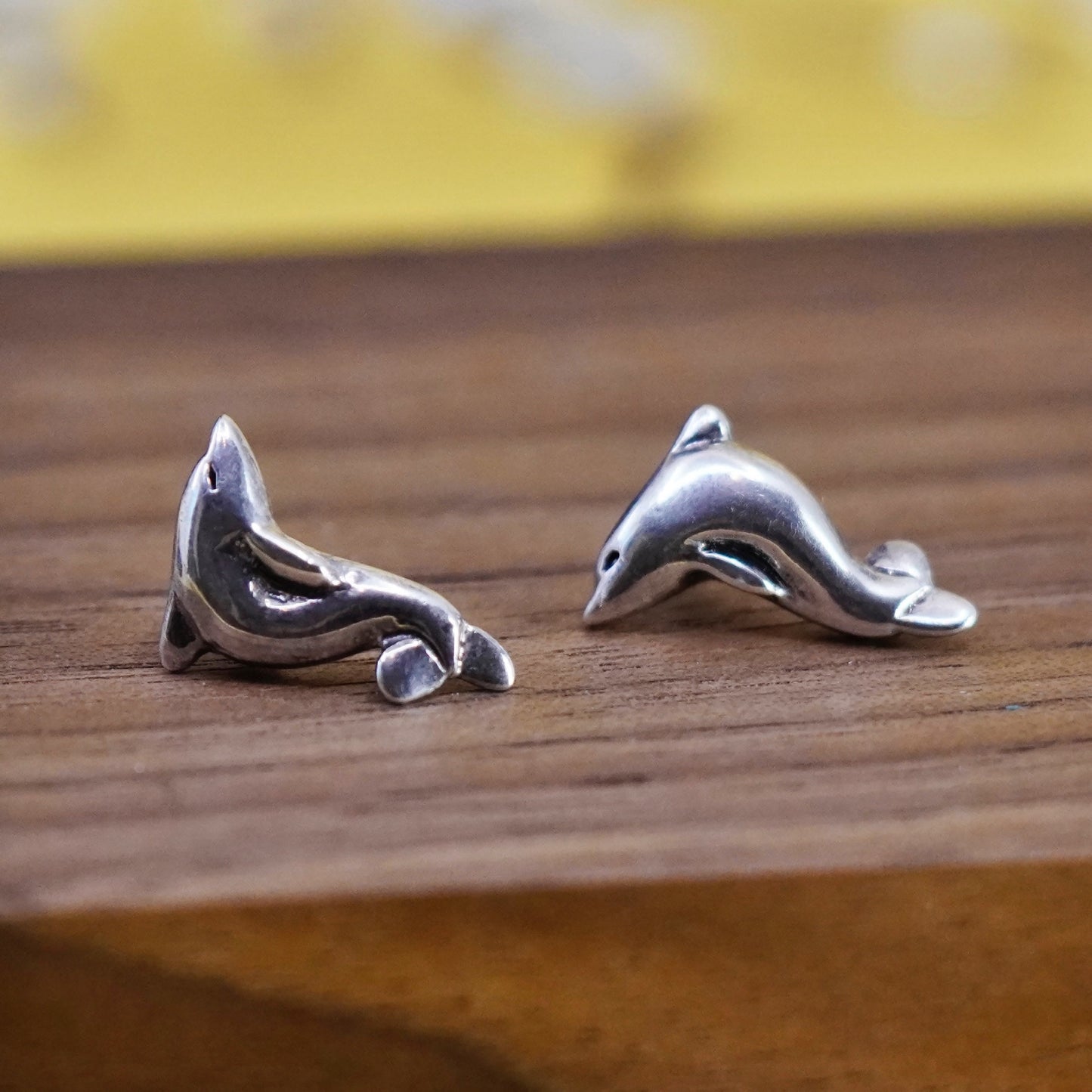 Vintage Sterling silver handmade earrings, 925 dolphin studs