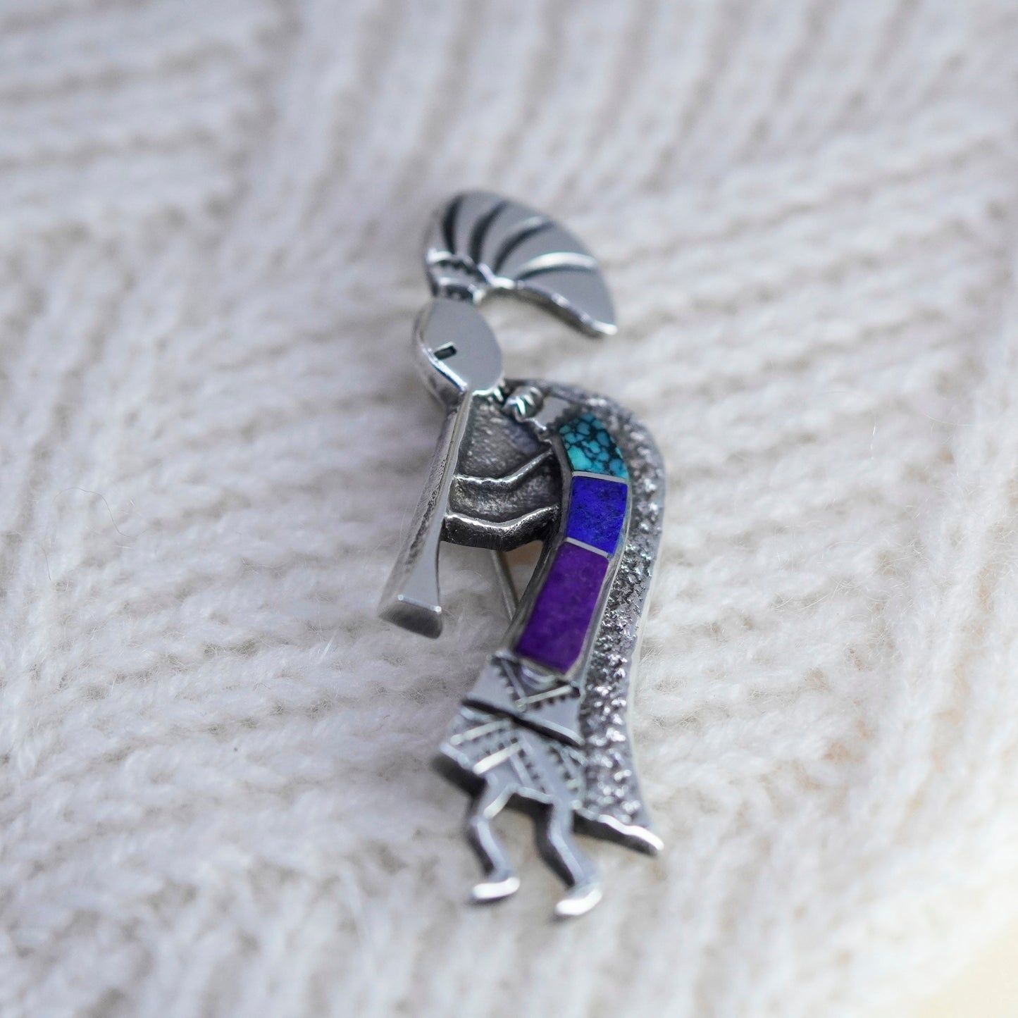 Native American Zuni Sterling silver brooch, 925 kokopelli Ted Clark pin