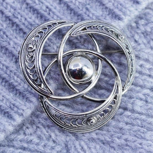 Vintage danecraft sterling silver handmade brooch, 925 entwined circle pin