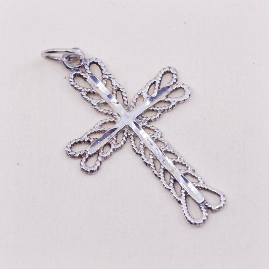 Vintage handmade Sterling silver filigree pendant, 925 cross charm