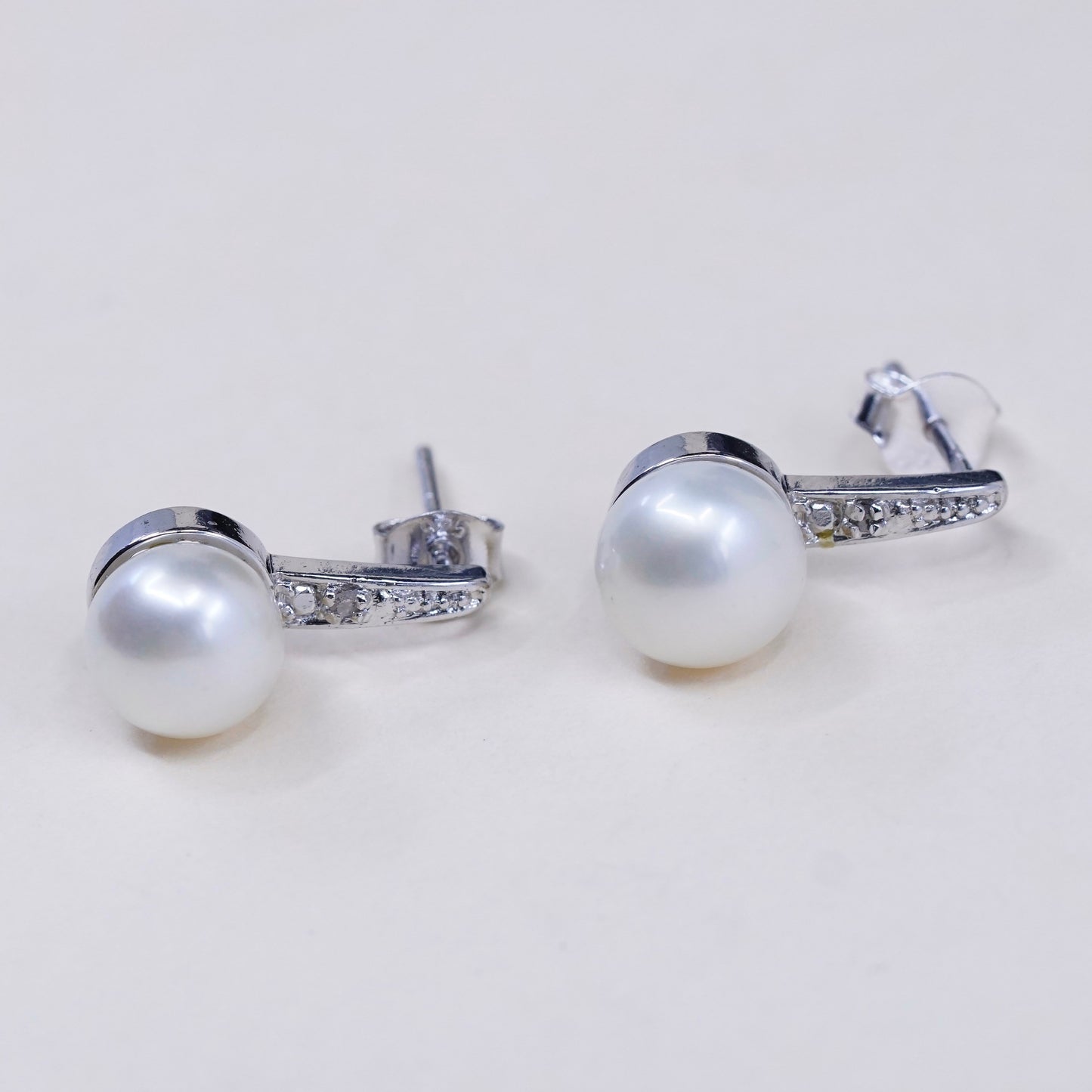 Vintage DBJ sterling silver earrings, 925 studs with pearl and crystal
