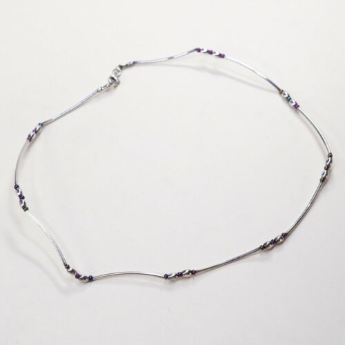 16”, Vtg Sterling silver handmade necklace, 925 Liquid Silver W/ Beads