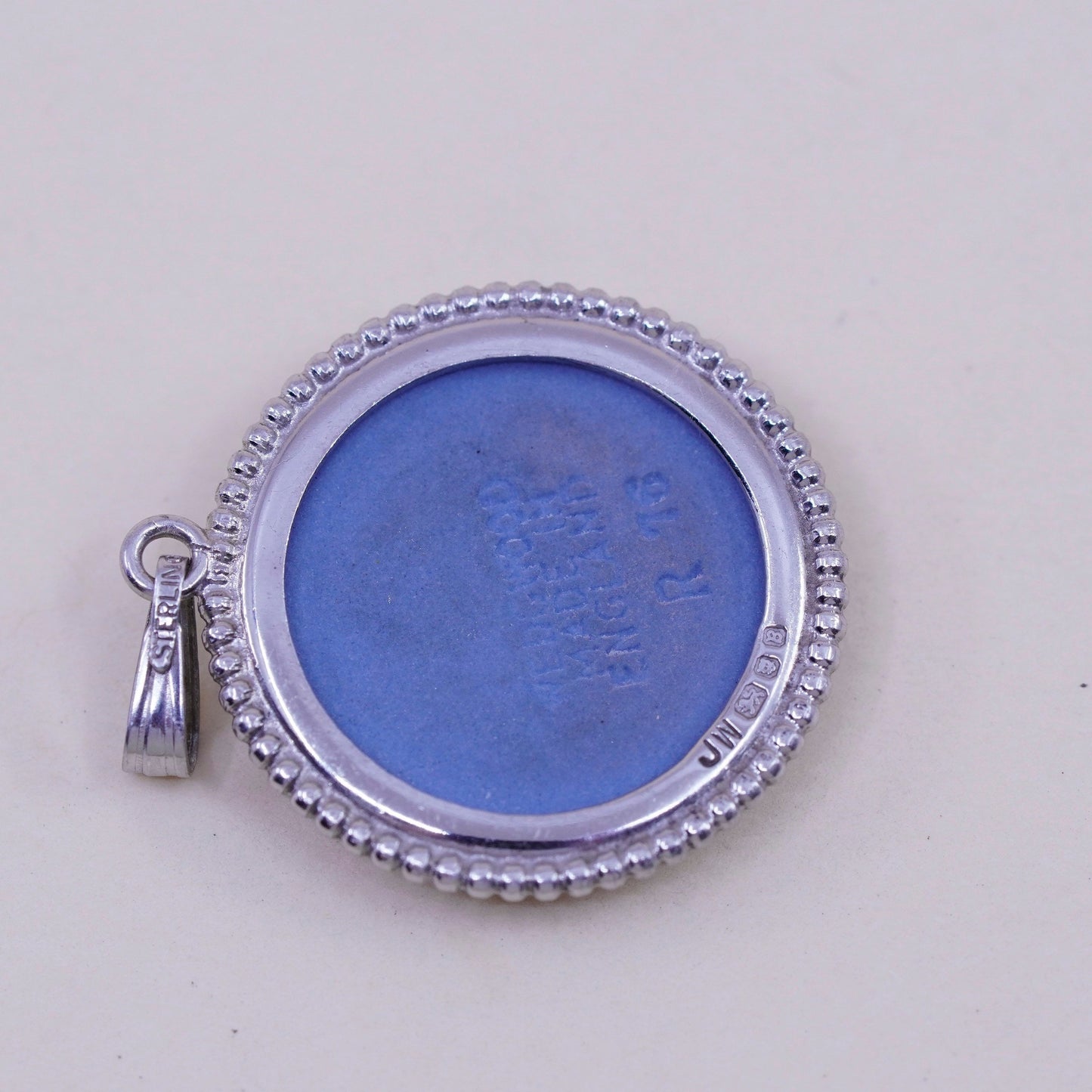 Wedgwood England Sterling silver pendant, 925 circle blue cameo carnelian girl