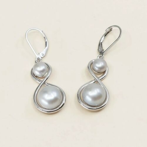 Vtg STERLING SILVER earrings with pearl dangles stamped 925 China Signed