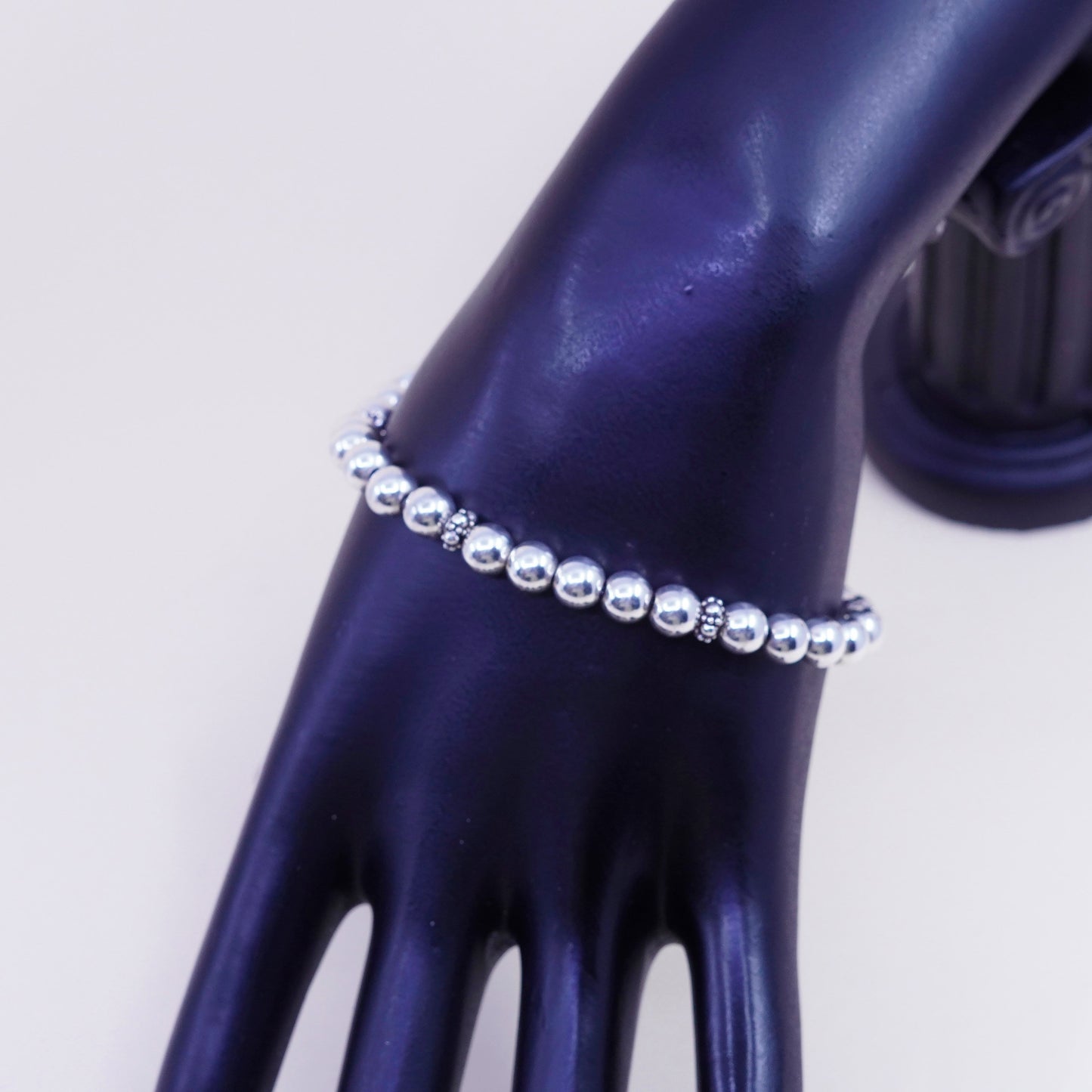7”, 5mm, Vintage sterling silver bracelet, filigree 925 beads chain, jewelry