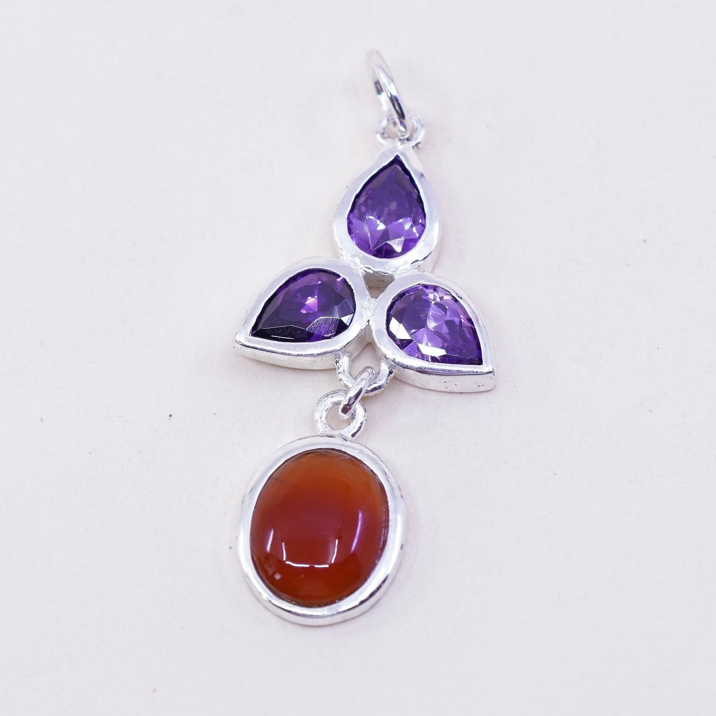 vtg sterling 925 sterling silver handmade pendant teardrop amethyst carnelian