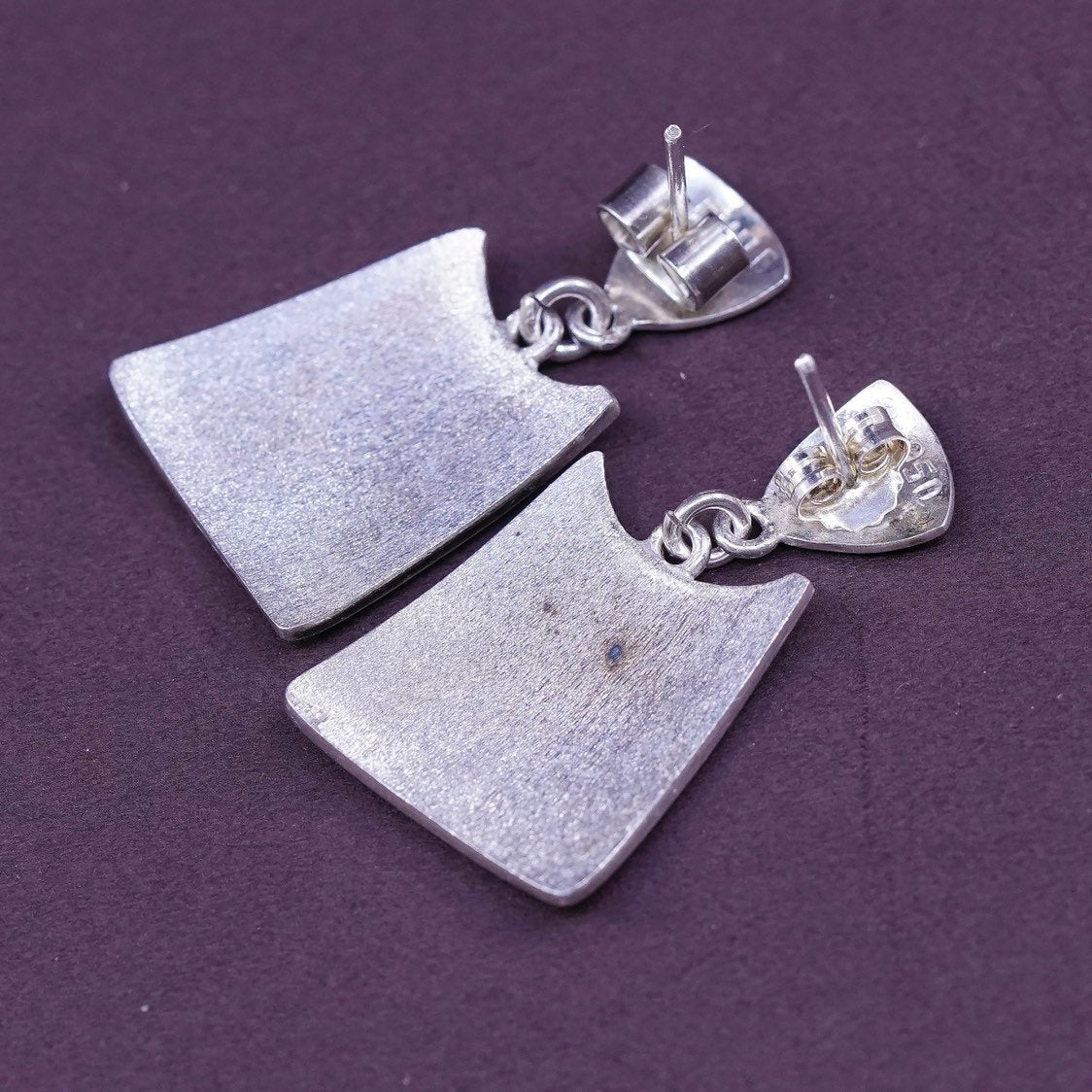 Two tone Native American handmade sterling silver earrings, wavy 950 CMILF
