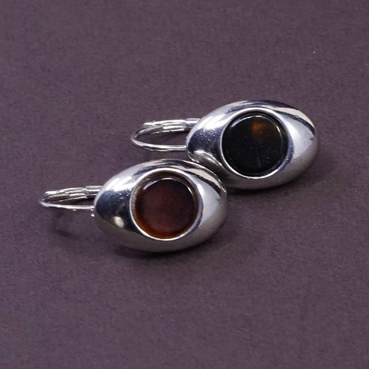 vtg Sterling silver handmade earrings, 925 w/ round shaped Amber