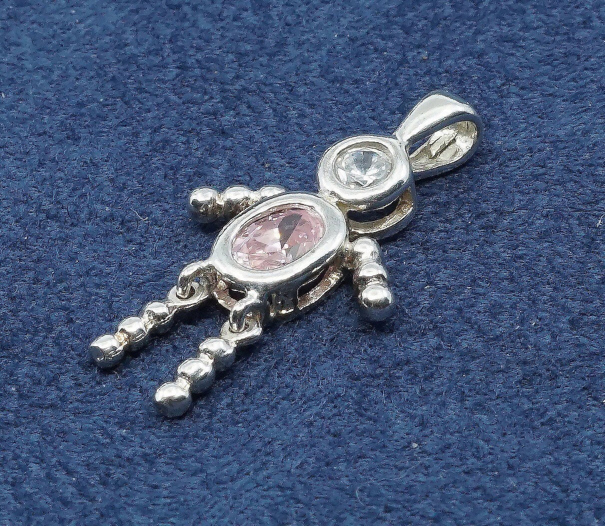 sterling silver handmade birthstone pendant, 925 boy figure w/ pink crystal