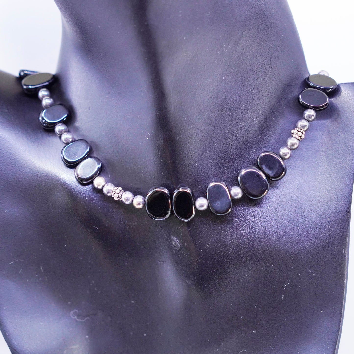 18”, Sterling 925 silver handmade obsidian chain necklace with toggle closure